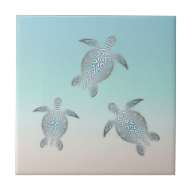 Silver Sea Turtle Beach Ceramic Tile (Front)