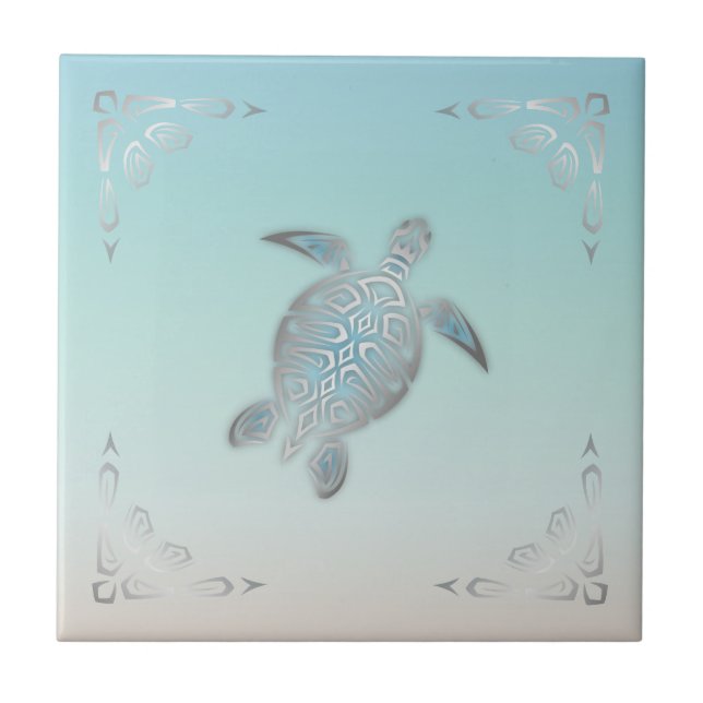 Silver Sea Turtle Beach Style  Ceramic Tile (Front)