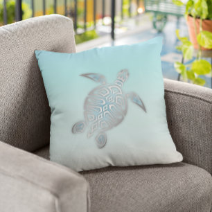 Silver Sea Turtle Beach Style Coastal Throw Pillow