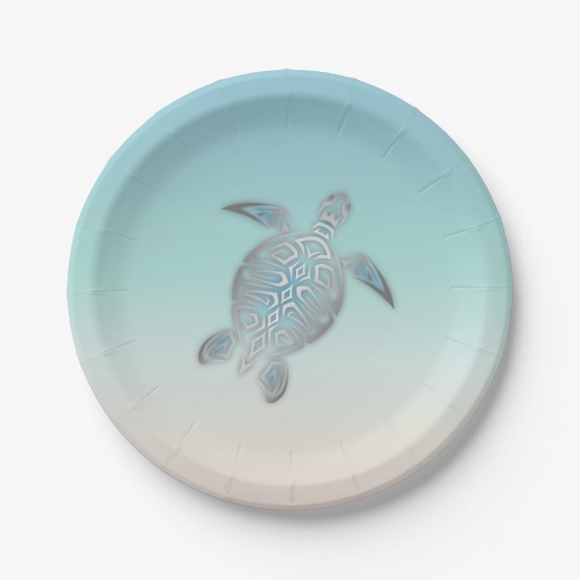 Silver Sea Turtle  Beach Style Maritime Coastal Paper Plates (Front)