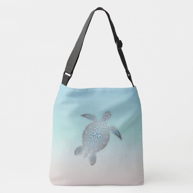 Silver Sea Turtle  Beach Style Turquoise Coastal Crossbody Bag (Back)