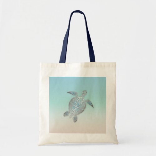 Silver Sea Turtle  Beach Style Turquoise Coastal Tote Bag