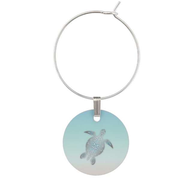 Silver Sea Turtle Beach Style Wine Charm (Front)