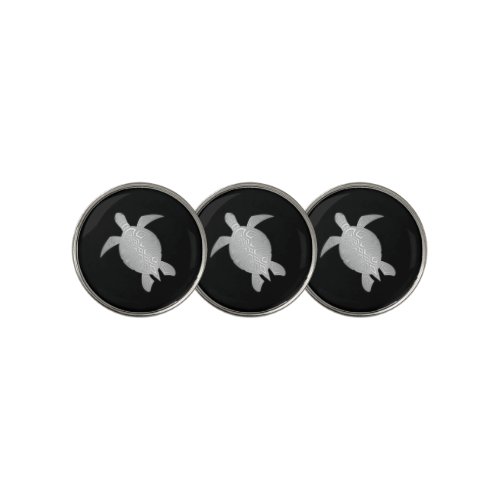 Silver Sea Turtle Black Golf Ball Marker