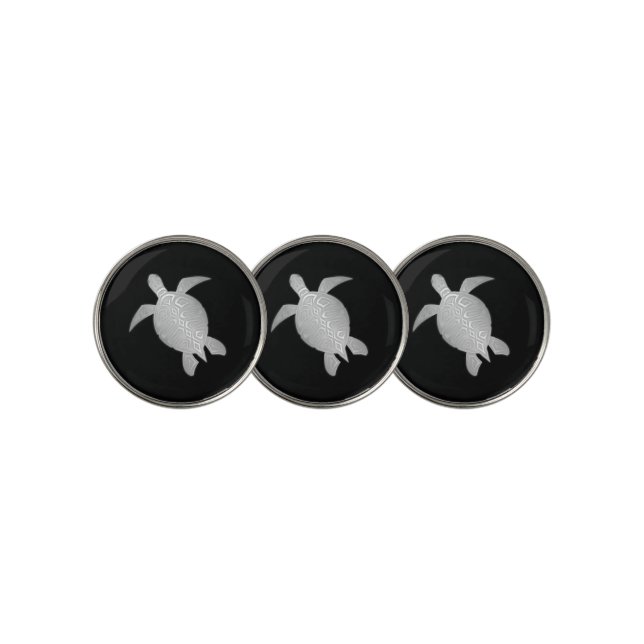 Silver Sea Turtle Black Golf Ball Marker (3 Up)
