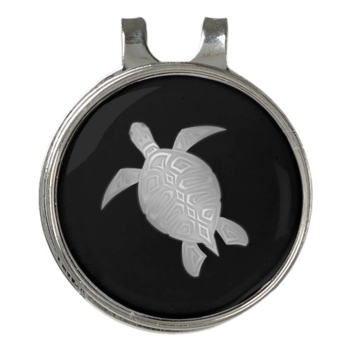 Silver Sea Turtle Black Golf Hat Clip