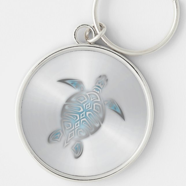 Silver Sea Turtle Coastal Keychain (Front)