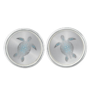 Silver Sea Turtle Coastal Maritime Nautical Cufflinks