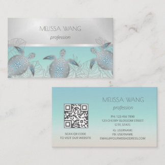 Silver Sea Turtle | Coastal QR Code Business Card