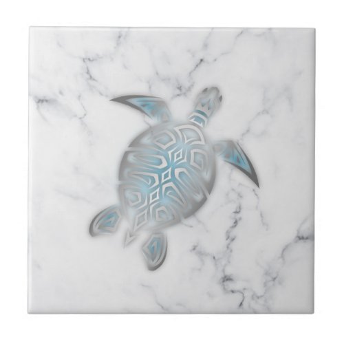 Silver Sea Turtle Gray Marble Ceramic Tile