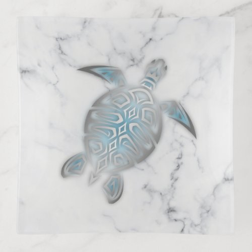 Silver Sea Turtle Gray Marble  Trinket Tray