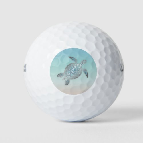 Silver Sea Turtle Monogram Beach Golf Balls