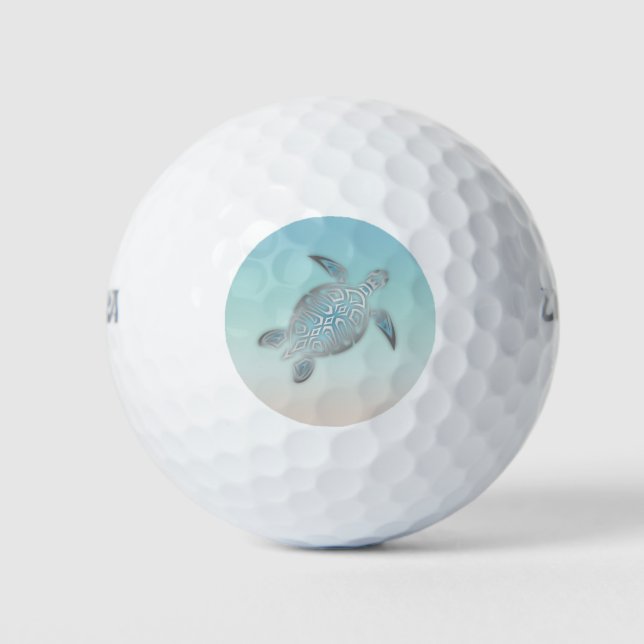 Silver Sea Turtle Monogram Beach Golf Balls (Front)