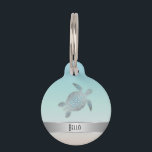 Silver Sea Turtle Personalize Pet ID Tag<br><div class="desc">hawaii turtle pattern silver honu beach style maritime nautical coastal text name personalize customizable oceancreatures aesthetic design</div>