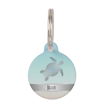 Silver Sea Turtle Personalize Pet Id Tag by NinaBaydur at Zazzle