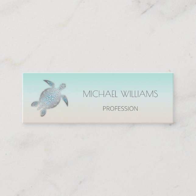 Silver Sea Turtle QR Code Beach Style Mini Business Card (Front)
