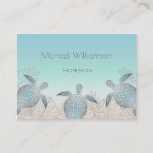 Silver Sea Turtle Turquoise Business Card