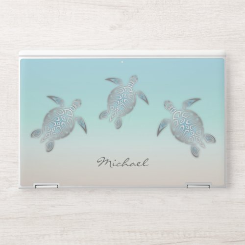 Silver Sea Turtle Turquoise Coastal Monogram HP Laptop Skin