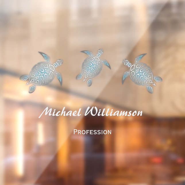 Silver Sea Turtle Turquoise Coastal  Window Cling (Sheet 2)