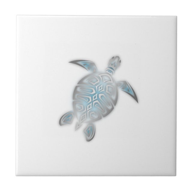 Silver Sea Turtle White Coastal Tropical Maritime Ceramic Tile (Front)