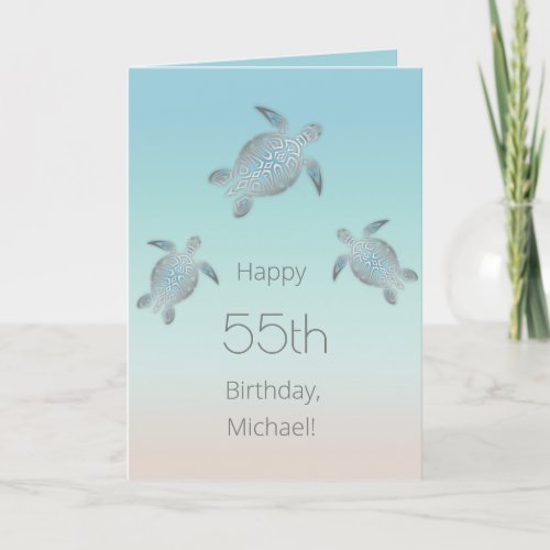 Silver Sea Turtles Add Name And Date Birthday Card