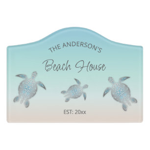 Silver Sea Turtles Beach House Custom Coastal Door Sign