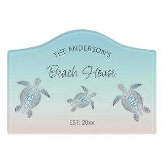 Silver Sea Turtles Beach House Custom Coastal Door Sign