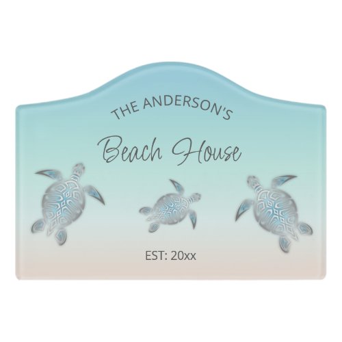 Silver Sea Turtles Beach House Custom Coastal Door Sign