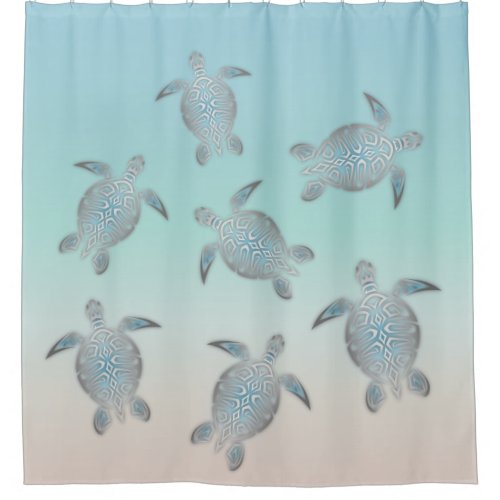 Silver Sea Turtles Beach Shower Curtain