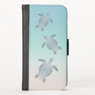 Silver Sea Turtles Beach Style iPhone XS Wallet Case