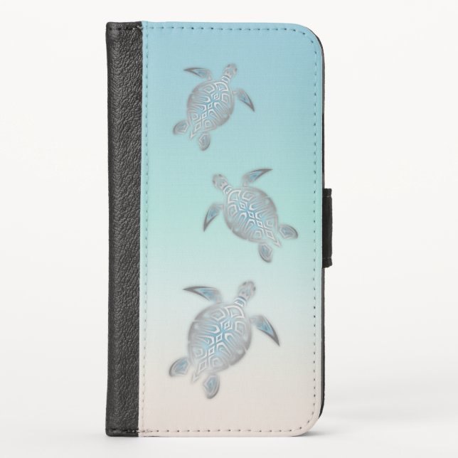 Silver Sea Turtles Beach Style iPhone Wallet Case (Front)