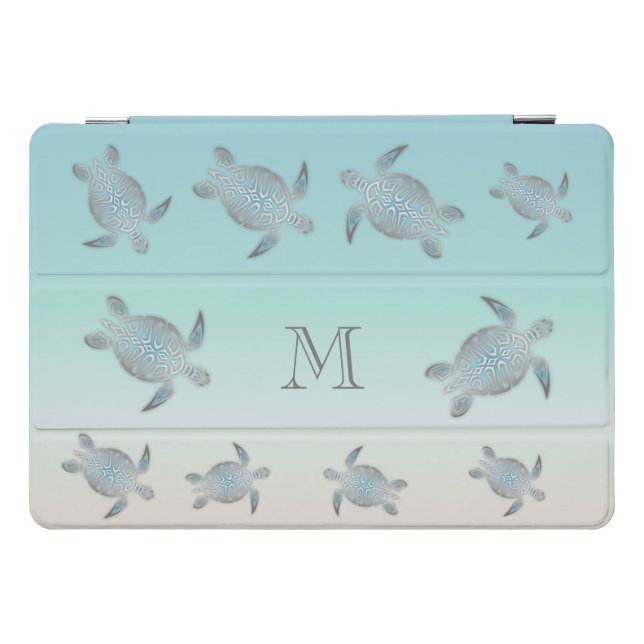 Silver Sea Turtles Beach Style Monogram iPad Pro Cover (Horizontal)