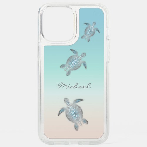 Silver Sea Turtles Beach Style Monogram Speck iPhone 12 Pro Max Case