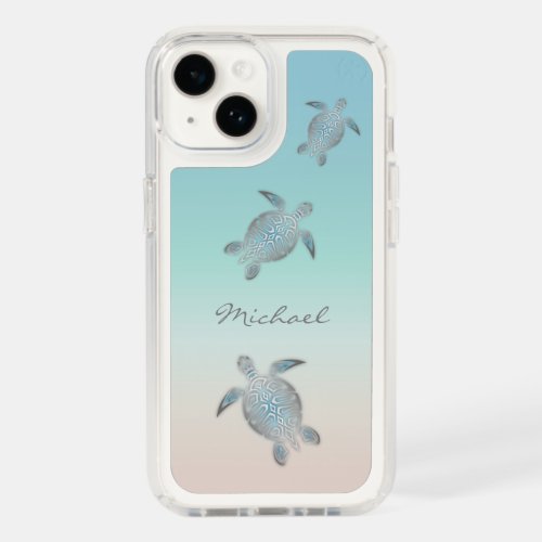 Silver Sea Turtles Beach Style Monogram Speck iPhone 14 Case