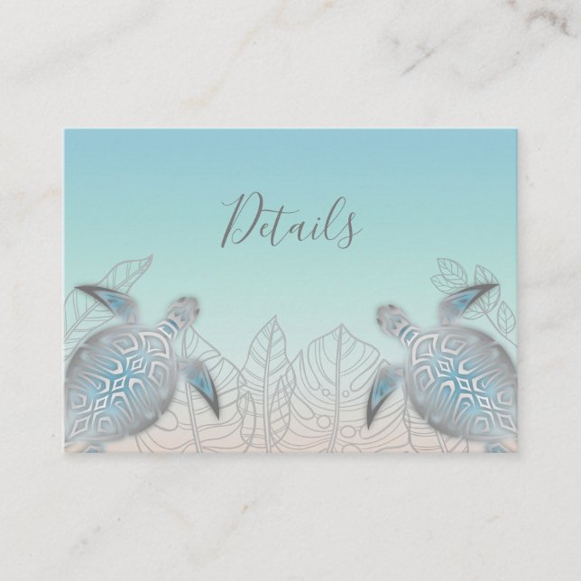 Silver Sea Turtles  | Beach Wedding Details Enclosure Card (Front)