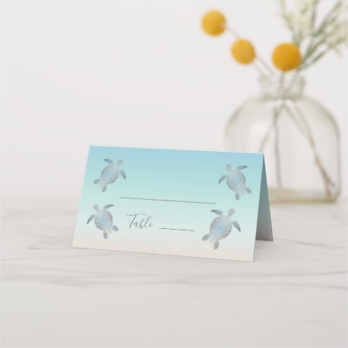 Silver Sea Turtles Beach Wedding Place Card