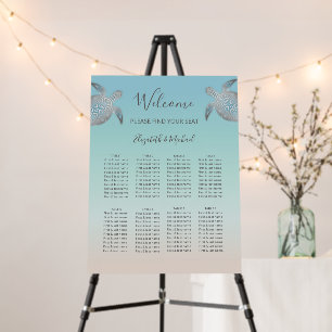 Silver Sea Turtles Beach Wedding Seating Chart Foam Board