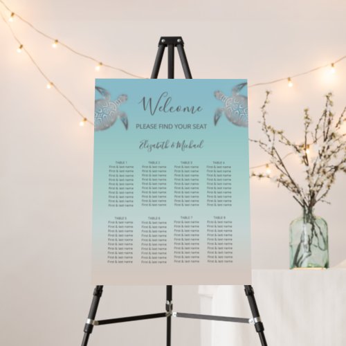 Silver Sea Turtles  Beach Wedding Seating Chart  Foam Board