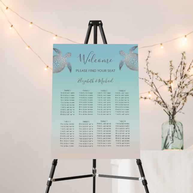 Silver Sea Turtles | Beach Wedding Seating Chart  Foam Board (In Situ (Stand))