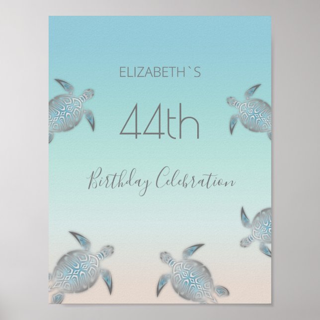 Silver Sea Turtles Birthday Party Poster (Front)