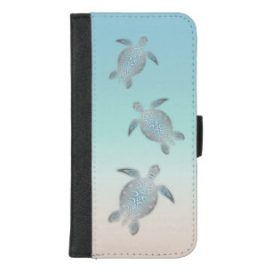 Silver Sea Turtles Blue Gradient Animal iPhone 8/7 Plus Wallet Case