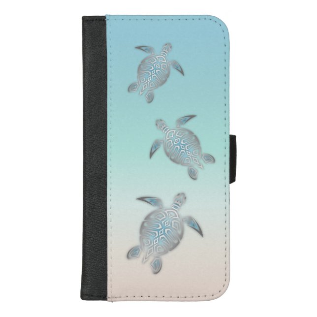Silver Sea Turtles Blue Gradient Animal iPhone Wallet Case (Front)