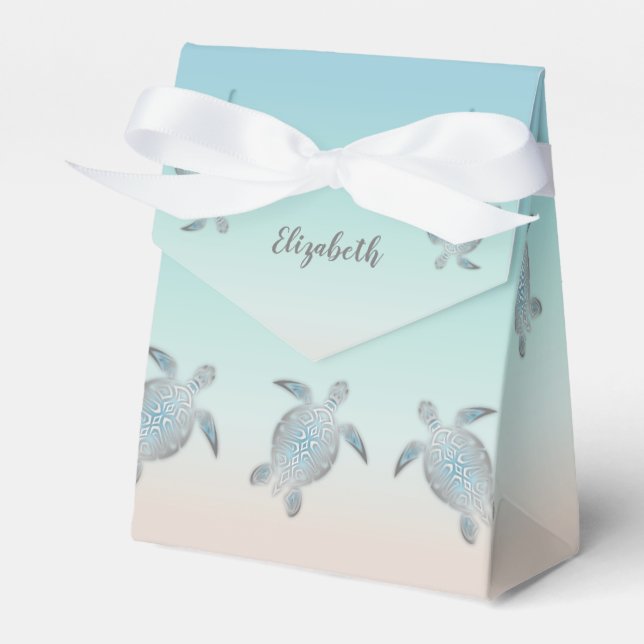 Silver Sea Turtles Custom Birthday Favor Box (Front Side)