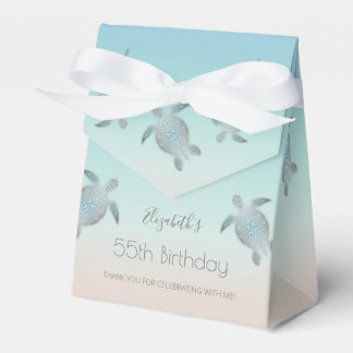 Silver Sea Turtles Custom Birthday Thank You Favor Boxes