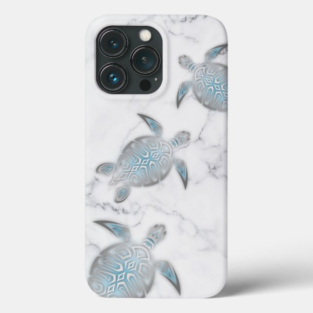 Silver Sea Turtles Gray Marble  Case-Mate iPhone Case (Back)