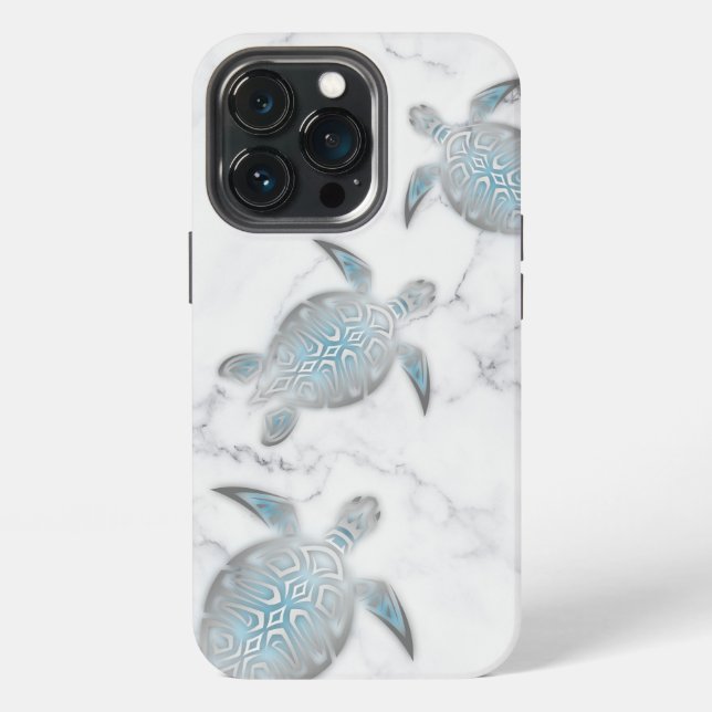 Silver Sea Turtles Gray Marble  Iphone Case (Back)