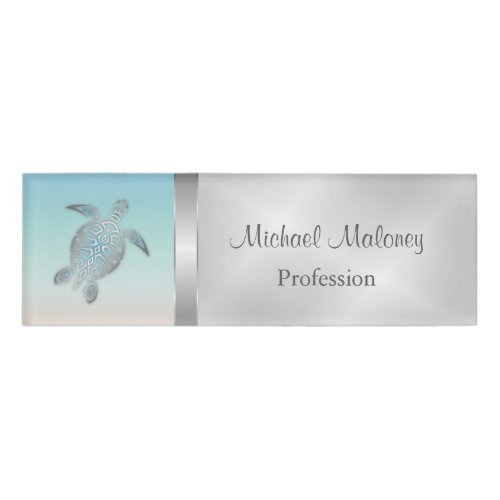 Silver Sea Turtles Modern Beach Realtor Name Tag