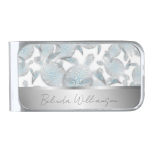 Silver Sea Turtles Monogram Coastal Finish Money Clip