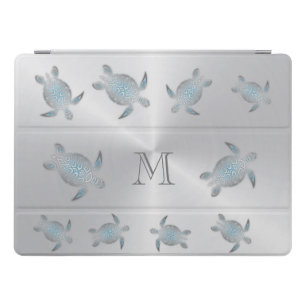 Silver Sea Turtles Monogram iPad Pro Cover