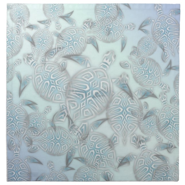 Silver Sea Turtles Pattern Blue Coastal Cloth Napkin (Front)